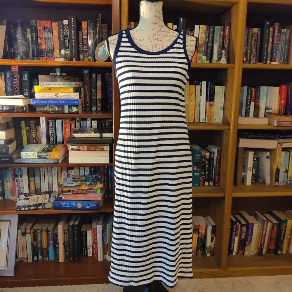 MADEWELL body con cotton blend stripe midi dress euc size m